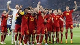 Spain' celebrate Dani Carvajal's shoot-out winner against Croatia