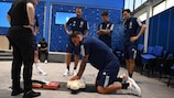 Gianluigi Donnarumma and his teammates learn the steps to perform CPR.