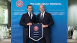  UEFA President Aleksander Ceferin meets Swedish Football Association President Fredrik Reinfeldt.