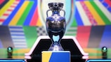 The European Championship trophy on display at the qualifying draw