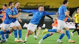 KI Klaksvík players celebrate after their penalty shootout victory against BK Hacken in the UEFA Champions League  second qualifying round