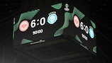 The scoreboard during Frankfurt's record-equalling victory against HJK Helsinki