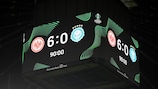 El marcador durante la victoria récord del Eintracht contra el HJK Helsinki