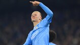 MANCHESTER, ENGLAND - NOVEMBER 7: Erling Haaland of Manchester City celebrates their third goal during the UEFA Champions League Group G match between Manchester City and BSC Young Boys at Etihad Stadium on November 7, 2023 in Manchester, England. (Photo by Simon Stacpoole/Offside/Offside via Getty Images)