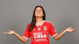 LISBON, PORTUGAL - NOVEMBER 03: (EDITORS NOTE: This image has been digitally altered.) Francisca Nazareth of SL Benfica poses for a portrait during the UEFA Women's Champions League Official Portraits shoot on November 03, 2023 in Lisbon, Portugal. (Photo by Carlos Rodrigues - UEFA/UEFA via Getty Images)