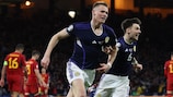 Scott McTominay celebrates scoring Scotland's second against Spain