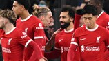 Mohamed Salah celebrates after scoring for Liverpool in the victory against LASK