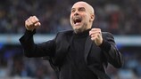 Pep Guardiola celebrates during the victory against Real Madrid in the 2022/23 semi-finals