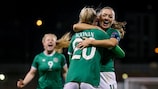 L'esultanza di Saoirse Noonan per un gol dell'Irlanda nelle qualificazioni al Mondiale femminile FIFA