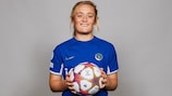 COBHAM, ENGLAND - OCTOBER 17: Erin Cuthbert of Chelsea FC poses for a portrait during the UEFA Women's Champions League Official Portraits shoot on October 17, 2023 in Cobham, England. (Photo by Pat Elmont - UEFA/UEFA via Getty Images)