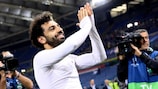 Mohamed Salah celebrates Liverpool's 7-6 aggregate win over Roma in the 2017/18 semi-finals