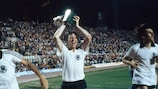 Horst Hrubesch with the trophy after West Germany's final win