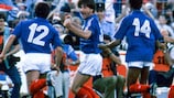 Jean-François Domergue celebrates scoring in the UEFA EURO 1984 semi-final against Portugal