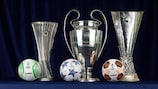 Die Trophäen der drei großen UEFA-Klubwettbewerbe