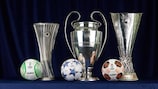 I trofei e palloni ufficiali di UEFA Europa Conference League, UEFA Champions League e UEFA Europa League 