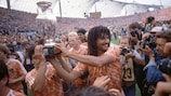 Netherlands' Ruud Gullit parades the trophy in 1988