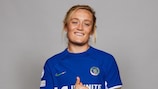 COBHAM, ENGLAND - OCTOBER 17: Erin Cuthbert of Chelsea FC poses for a portrait during the UEFA Women's Champions League Official Portraits shoot on October 17, 2023 in Cobham, England. (Photo by Pat Elmont - UEFA/UEFA via Getty Images)