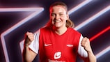 BERGEN, NORWAY - NOVEMBER 07: Signe Gaupset of SK Brann poses for a portrait during the UEFA Women's Champions League Official Portraits shoot at  on November 07, 2023 in Bergen, Norway. (Photo by Bryn Lennon - UEFA/UEFA via Getty Images)