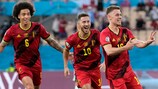 Thorgan Hazard festeja após marcar o golo da vitória sobre Portugal nos oitavos-de-final do EURO 2020