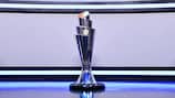 The trophy on display at the UEFA Nations League draw in Paris