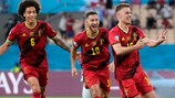 Thorgan Hazard fête son but victorieux pour la Belgique contre le Portugal en huitièmes de finale de l'UEFA EURO 2020