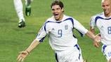  Angelos Charisteas of Greece celebrates the winning goal in the final of EURO 2004