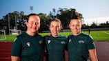 Die Schiedsrichterinnen Cheryl Foster, Stéphanie Frappart und Rebecca Welch