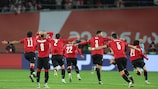 Georgia's players celebrate winning the UEFA EURO 2024 qualifying play-off final against Greece