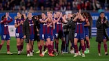 Barcelona celebrate victory after the final whistle 