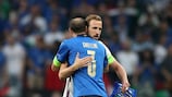 Harry Kane and Giorgio Chiellini embrace before the EURO 2020 final