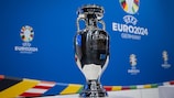 The UEFA European Championship trophy on display at the qualifying draw
