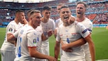 Czech Republic celebrate after scoring against Netherlands in the EURO 2020 last 16