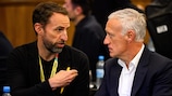 England coach Gareth Southgate with French counterpart Didier Deschamps during the EURO 2024 finalists' workshop in Düsseldorf