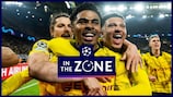 Marcel Sabitzer, Ian Maatsen y Jadon Sancho celebran un gol del Dortmund
