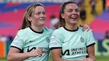Erin Cuthbert and Johanna Rytting Kaneryd enjoy Chelsea's semi-final first-leg victory at Barcelona